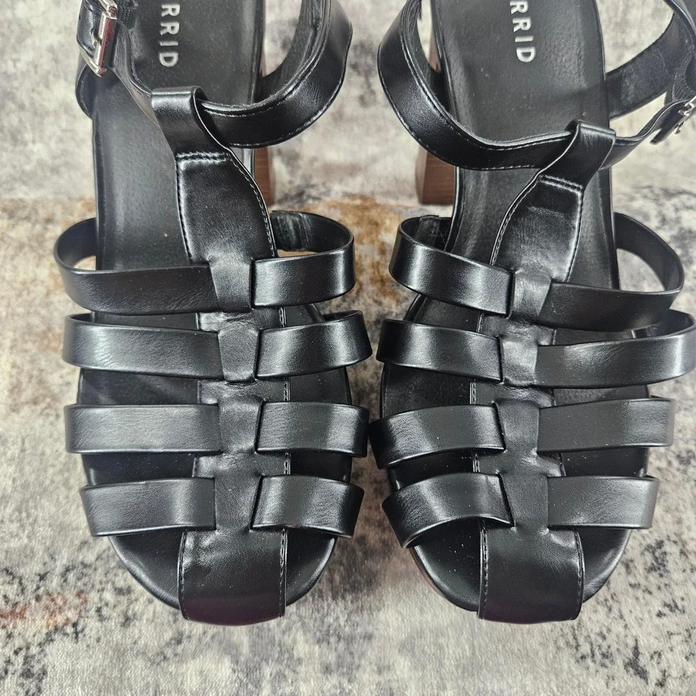 Torrid Fisherman Platform Block Heel Shoes Womens 10.5 WW Black Strappy Chunky